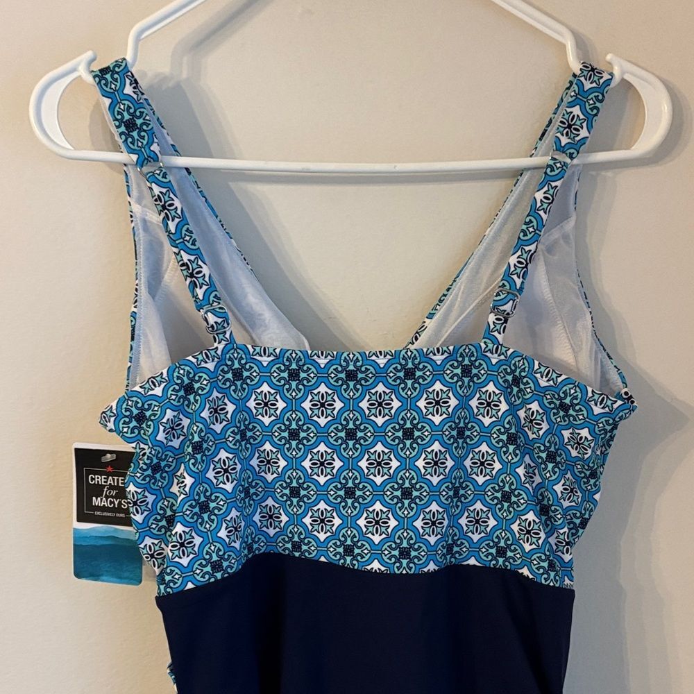 Swim Solutions Macy’s tummy control bust support geometric One Piece Swimsuit 14 - Picture 10 of 13